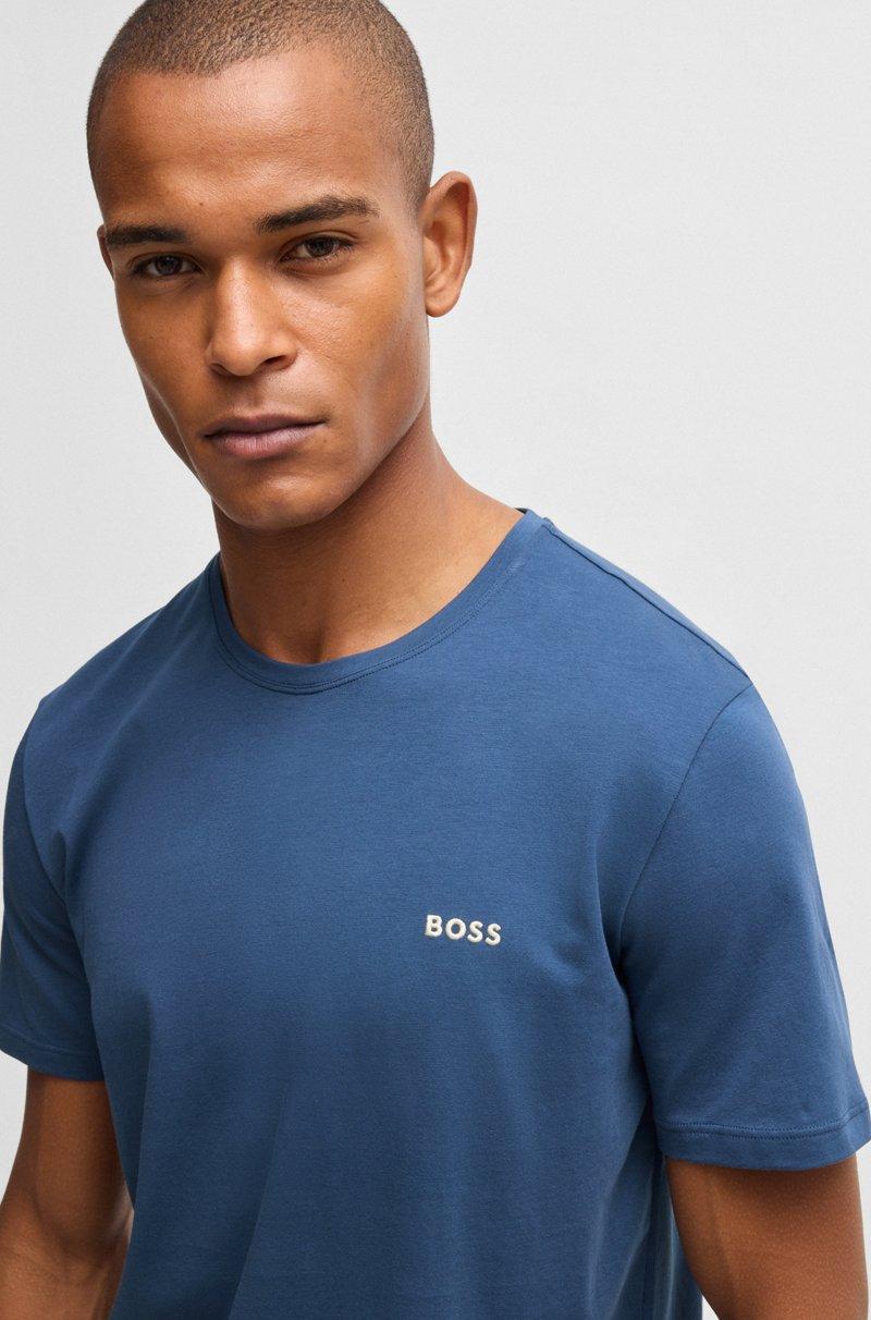 Hugo Boss Camiseta Regular Fit En Algodón Elástico Con Logo Bordado