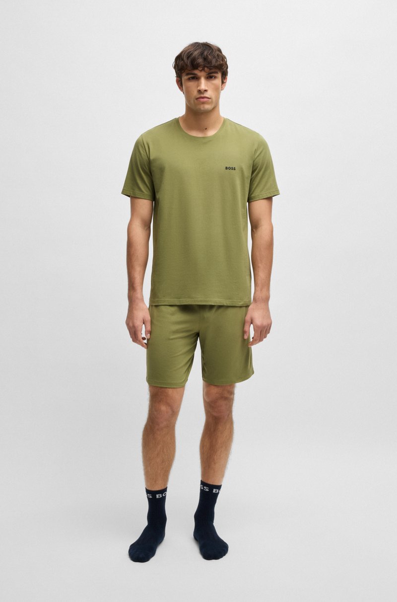 Hugo Boss Camiseta Regular Fit En Algodón Elástico Con Logo Bordado