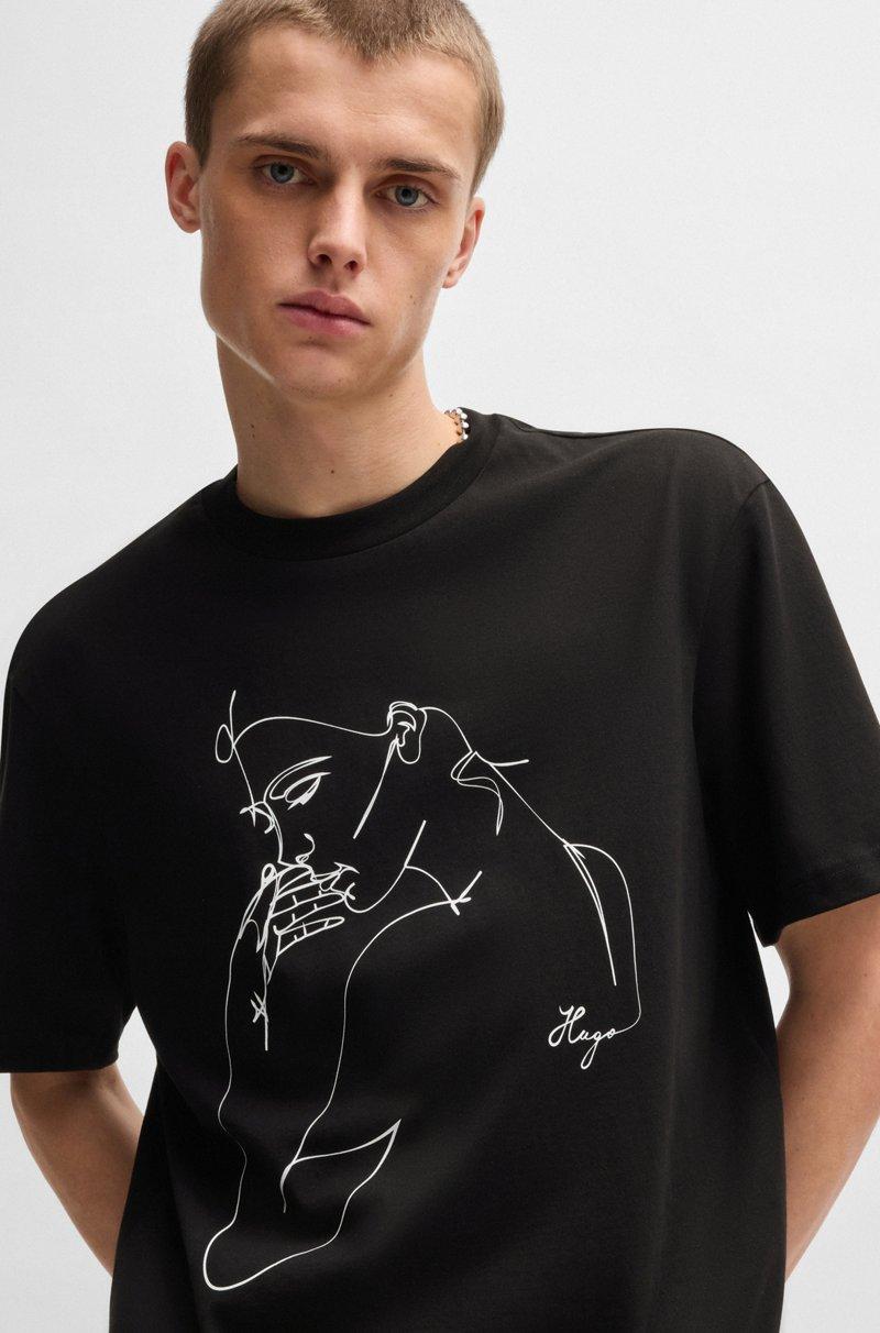 Hugo Boss Camiseta Relaxed Fit De Punto De Algodón Con Estampado De Cara