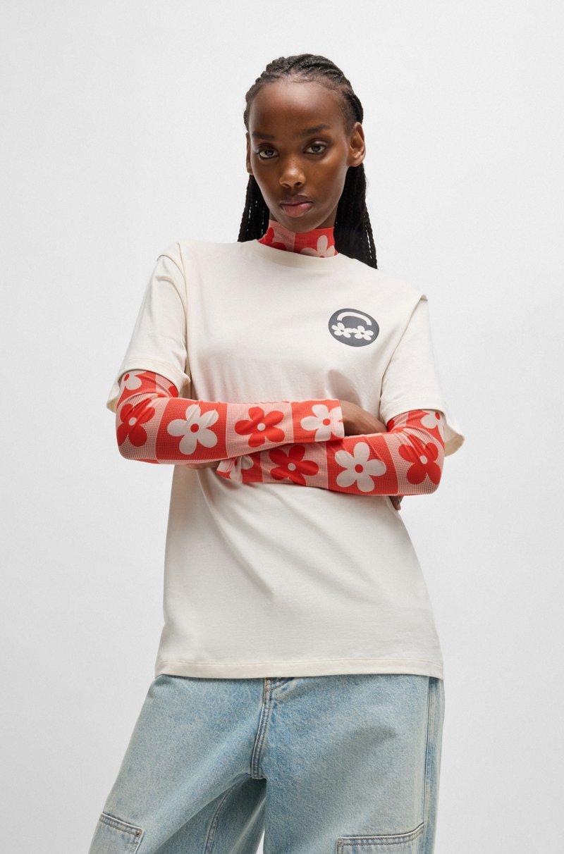 Hugo Boss Camiseta Relaxed Fit De Punto De Algodón Con Estampado De Temporada