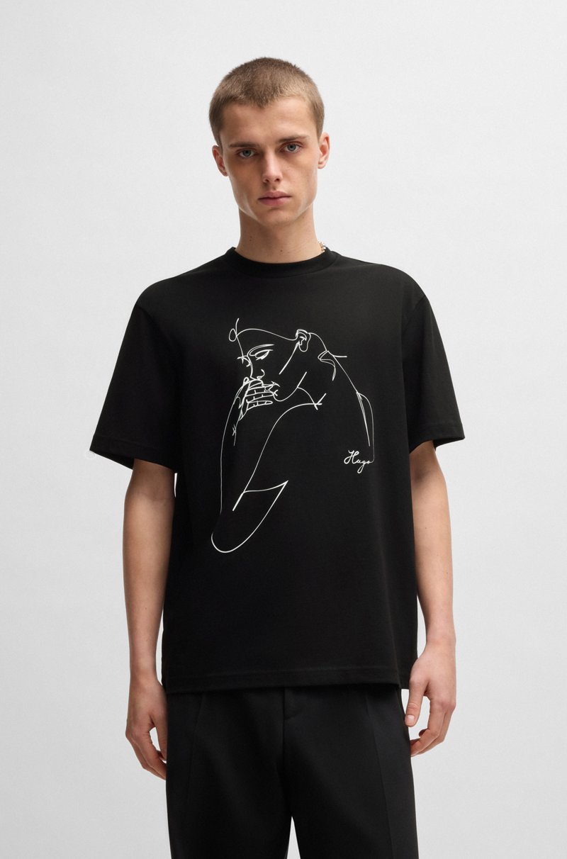 Hugo Boss Camiseta relaxed fit de punto de algodón con estampado de cara