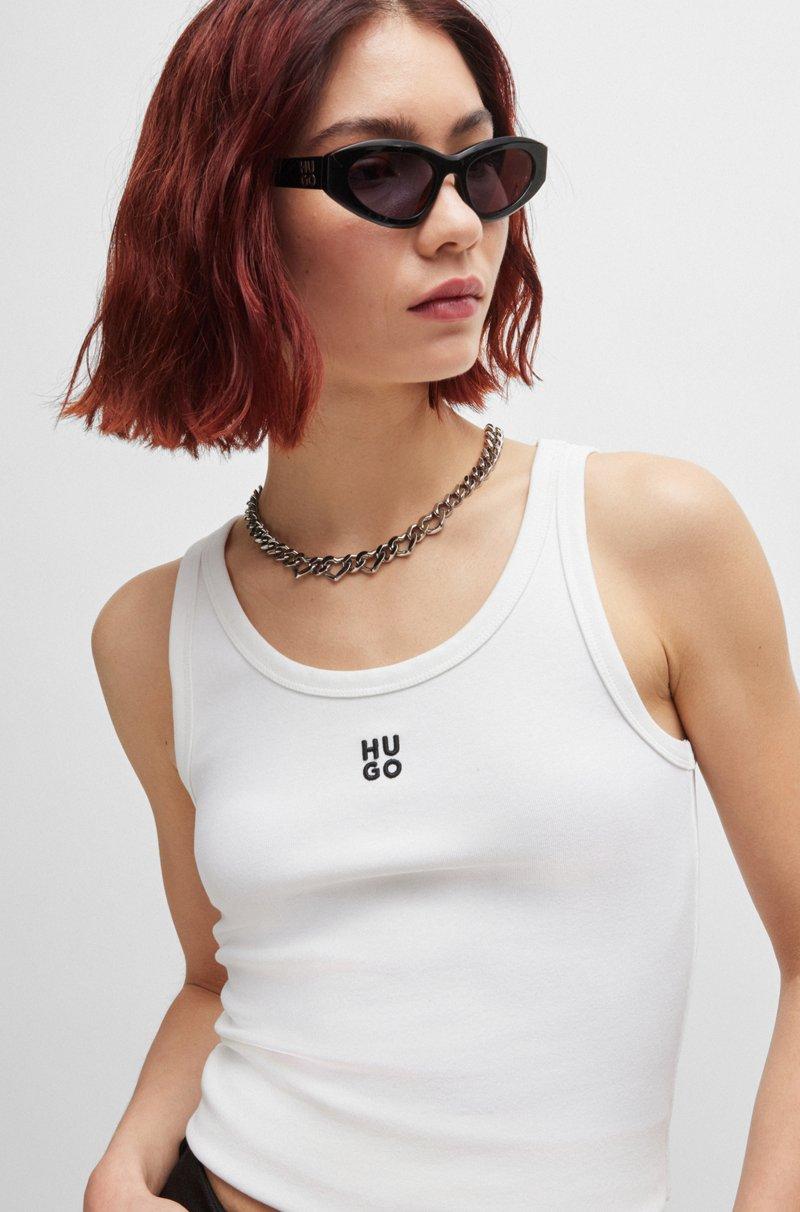 Hugo Boss Camiseta Sin Mangas En Algodón Con Logo Apilado