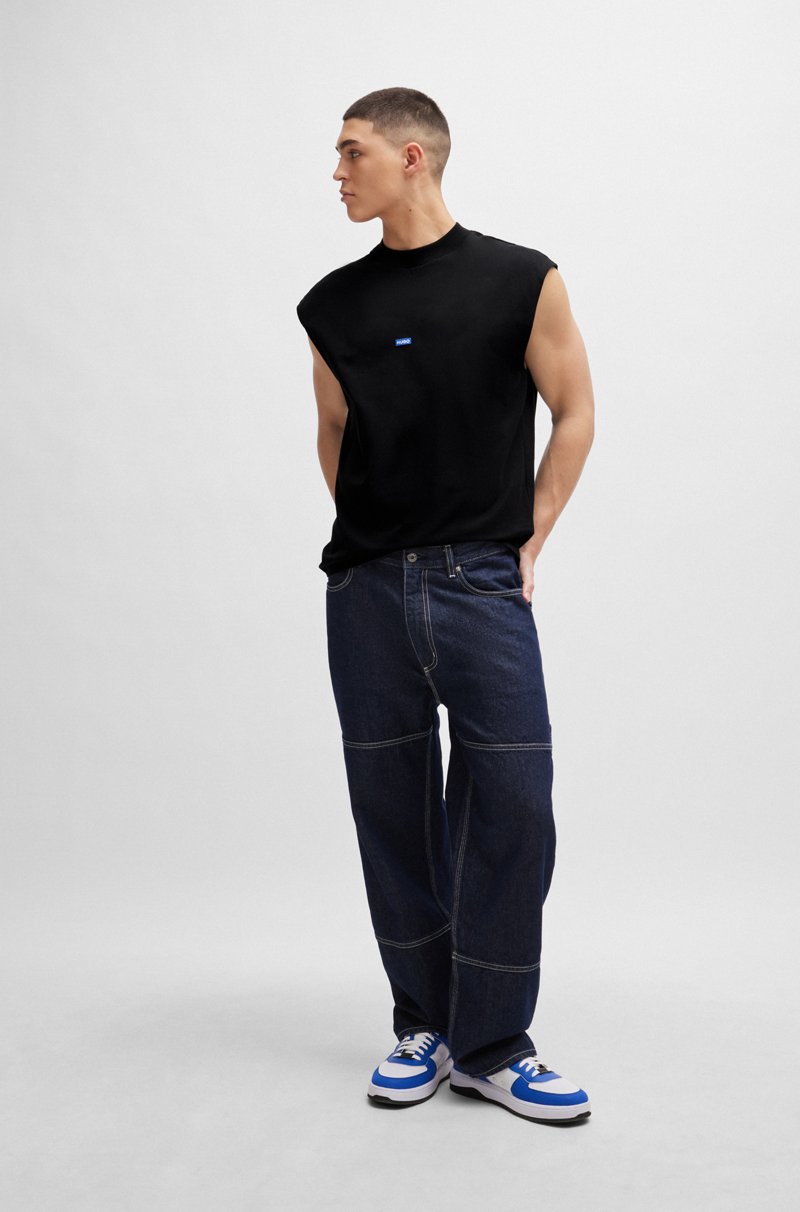 Hugo Boss Camiseta Sin Mangas En Punto De Algodón Con Etiqueta Con Logo Azul