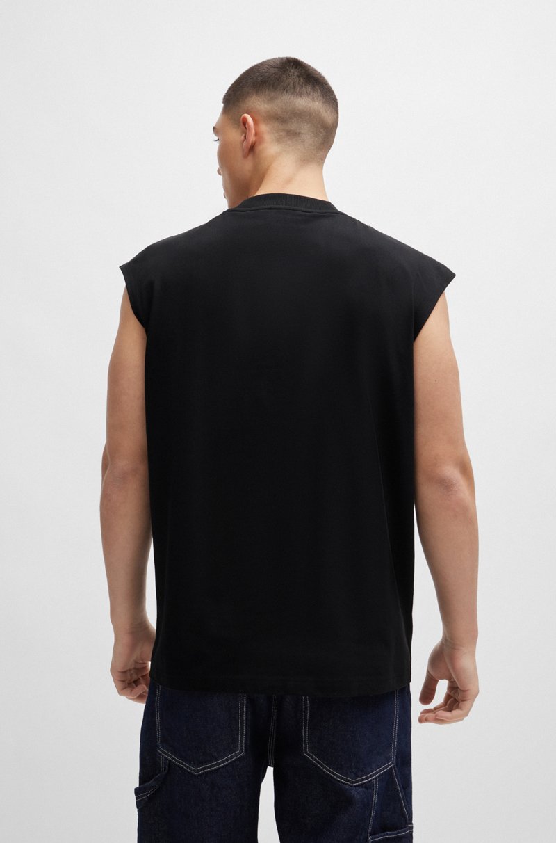 Hugo Boss Camiseta Sin Mangas En Punto De Algodón Con Etiqueta Con Logo Azul