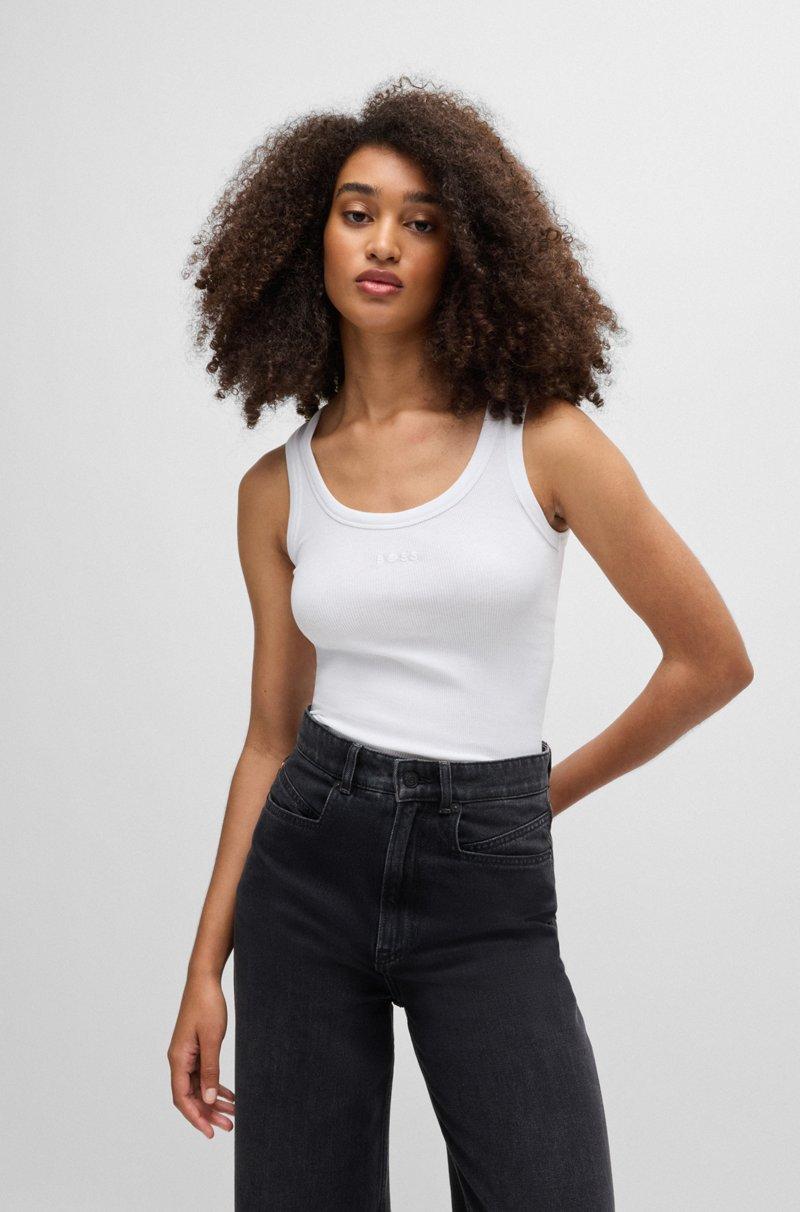 Hugo Boss Camiseta sin mangas slim fit de algodón elástico con estructura de canalé