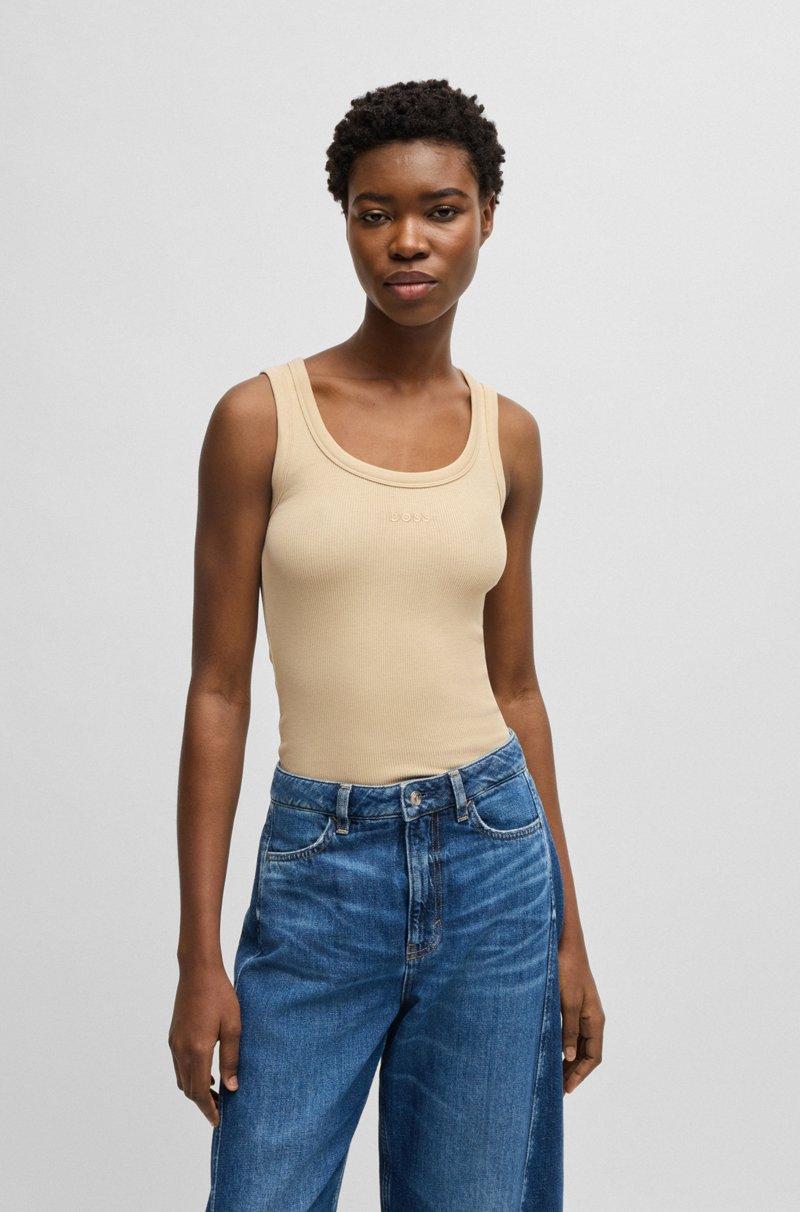 Hugo Boss Camiseta sin mangas slim fit de algodón elástico con estructura de canalé