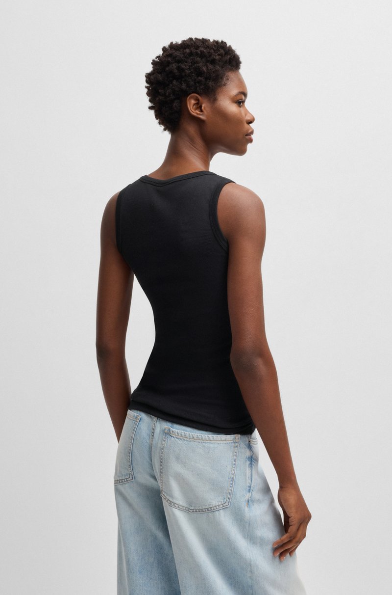 Hugo Boss Camiseta sin mangas slim fit de algodón elástico con estructura de canalé