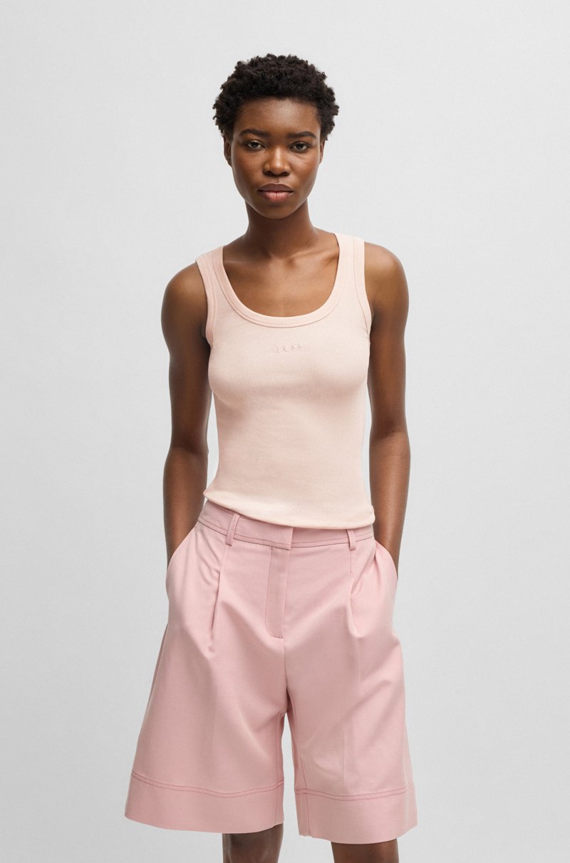 Hugo Boss Camiseta sin mangas slim fit de algodón elástico con estructura de canalé