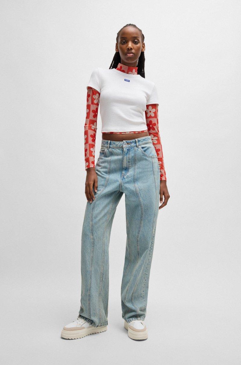 Hugo Boss Camiseta Slim Fit De Algodón Elástico Con Etiqueta Con Logo Azul