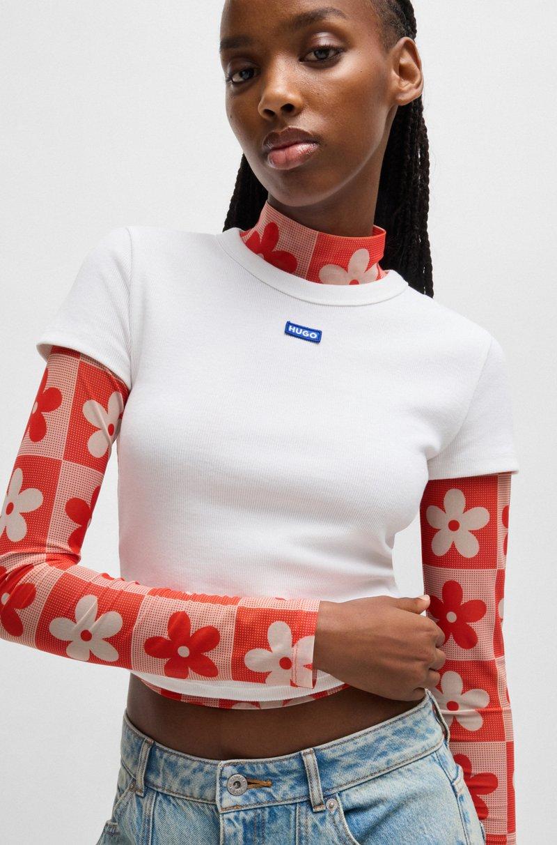 Hugo Boss Camiseta Slim Fit De Algodón Elástico Con Etiqueta Con Logo Azul