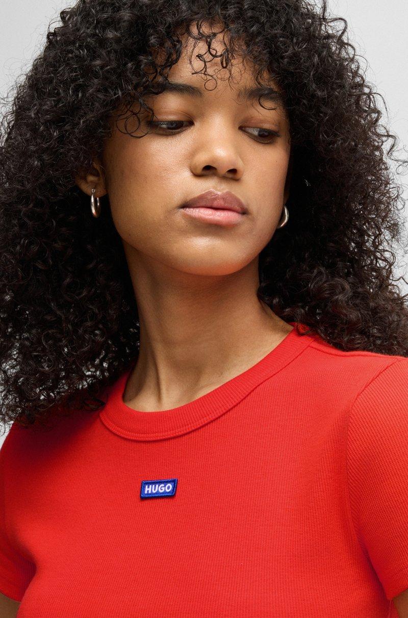 Hugo Boss Camiseta Slim Fit De Algodón Elástico Con Etiqueta Con Logo Azul