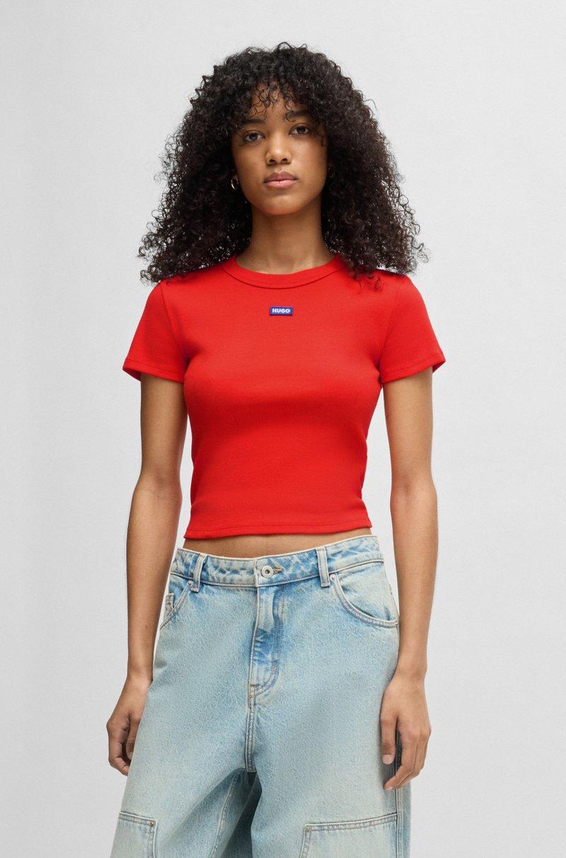 Hugo Boss Camiseta slim fit de algodón elástico con etiqueta con logo azul