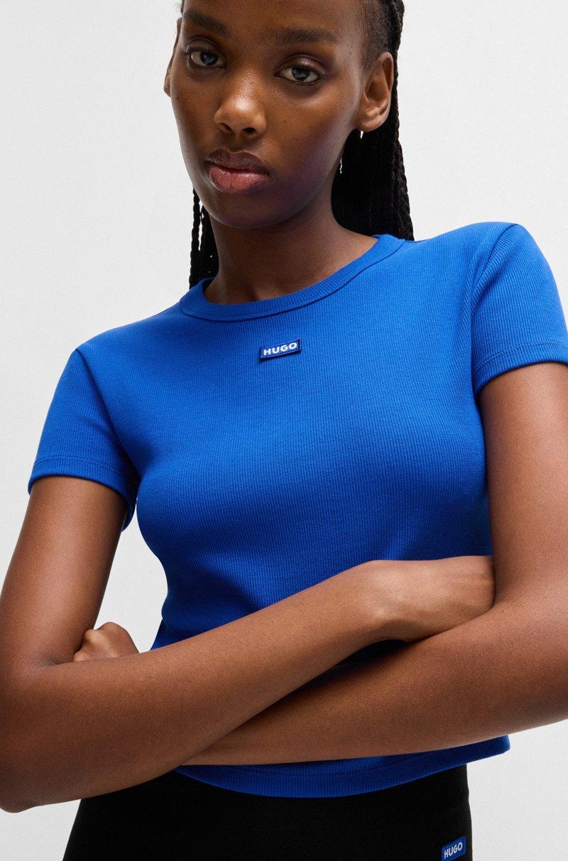 Hugo Boss Camiseta Slim Fit De Algodón Elástico Con Etiqueta Con Logo Azul