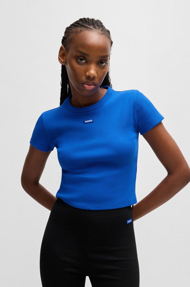Hugo Boss Camiseta slim fit de algodón elástico con etiqueta con logo azul