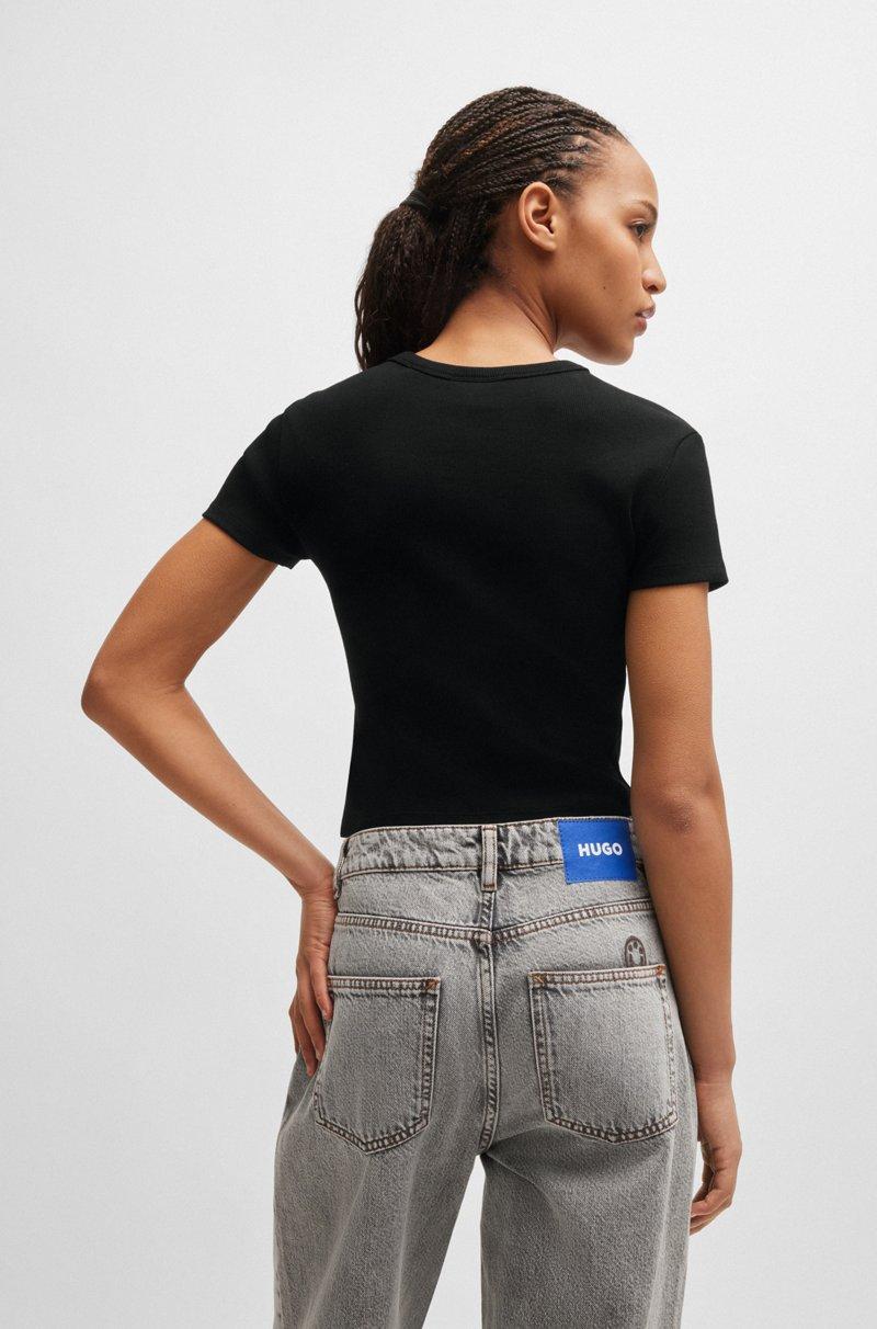 Hugo Boss Camiseta Slim Fit De Algodón Elástico Con Etiqueta Con Logo Azul