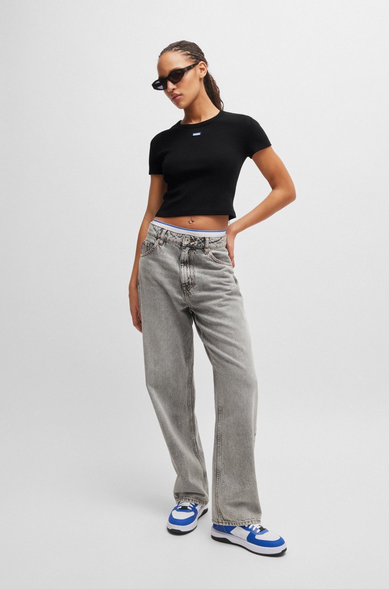 Hugo Boss Camiseta Slim Fit De Algodón Elástico Con Etiqueta Con Logo Azul