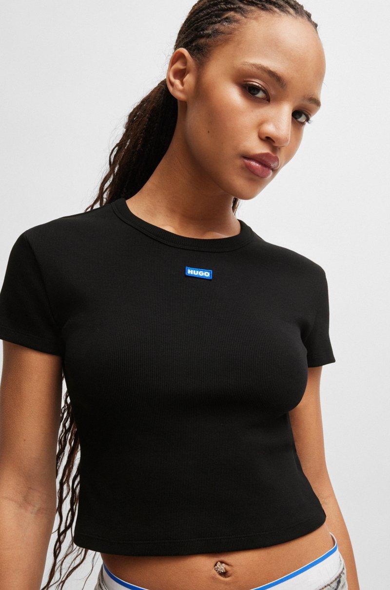 Hugo Boss Camiseta Slim Fit De Algodón Elástico Con Etiqueta Con Logo Azul