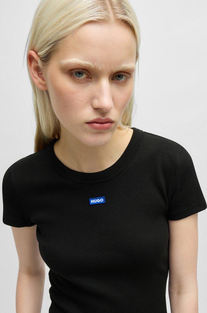 Hugo Boss Camiseta Slim Fit De Algodón Elástico Con Insignia De Logo Azul