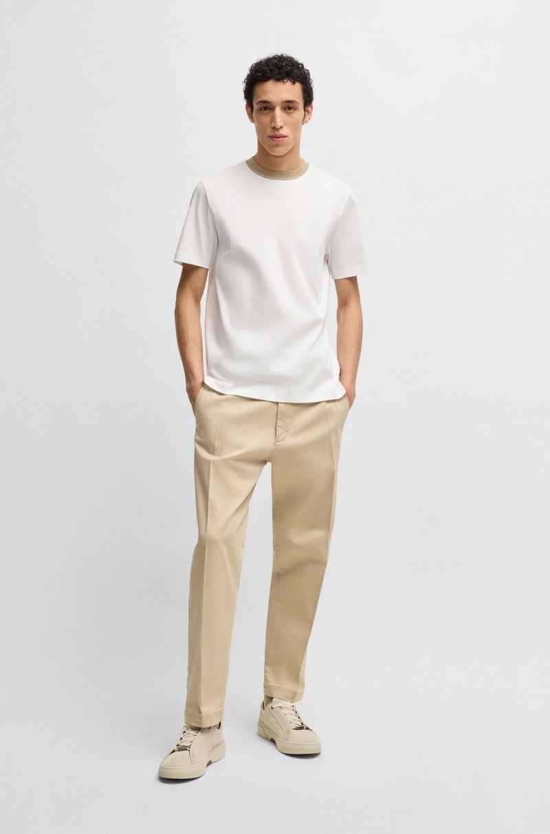 Hugo Boss Camiseta Slim Fit De Algodón Mercerizado Con Raya En El Cuello