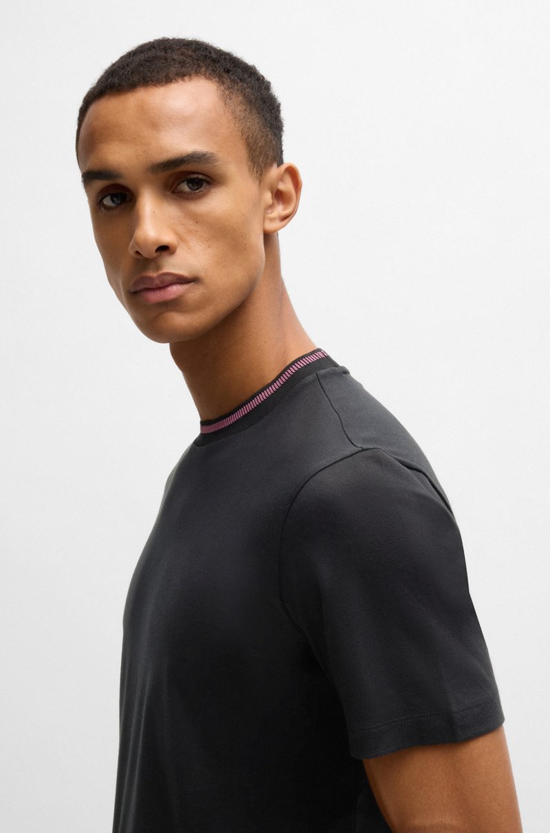 Hugo Boss Camiseta Slim Fit De Algodón Mercerizado Con Raya En El Cuello