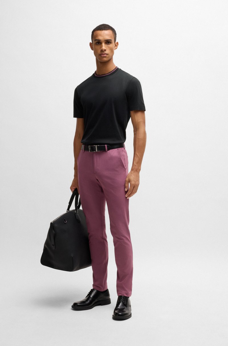 Hugo Boss Camiseta Slim Fit De Algodón Mercerizado Con Raya En El Cuello