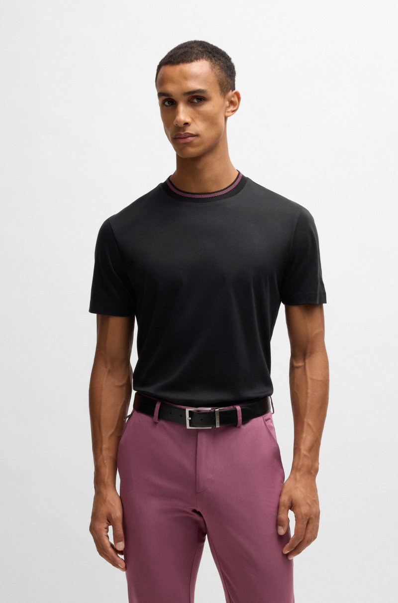 Hugo Boss Camiseta slim fit de algodón mercerizado con raya en el cuello