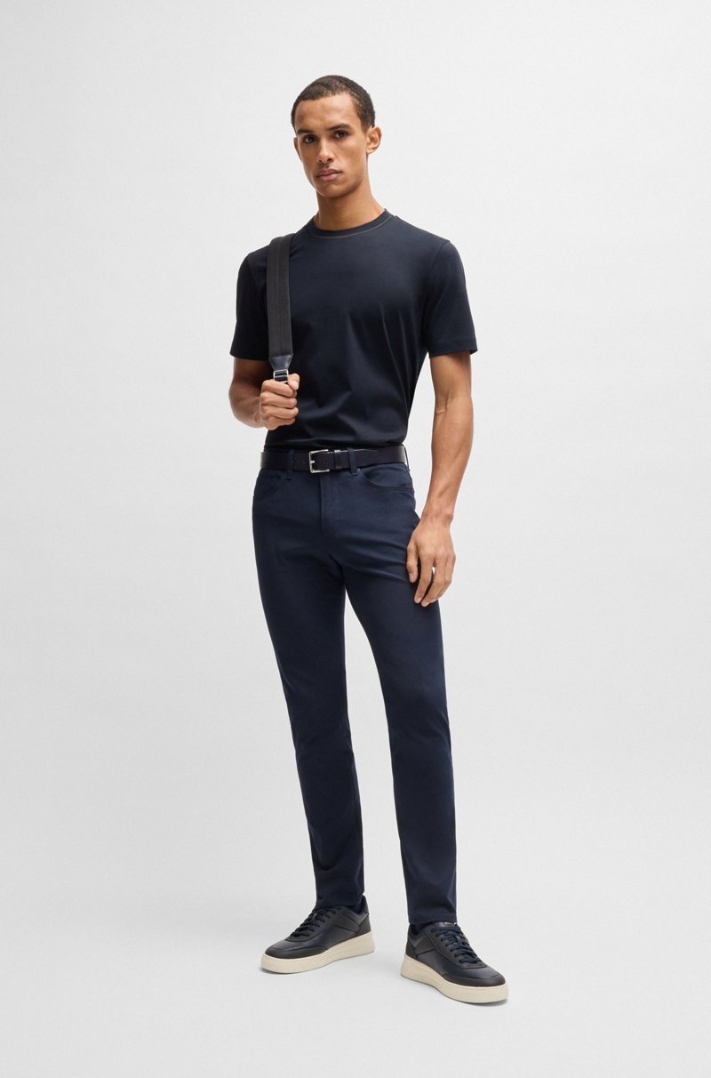 Hugo Boss Camiseta Slim Fit De Algodón Mercerizado Con Raya En El Cuello