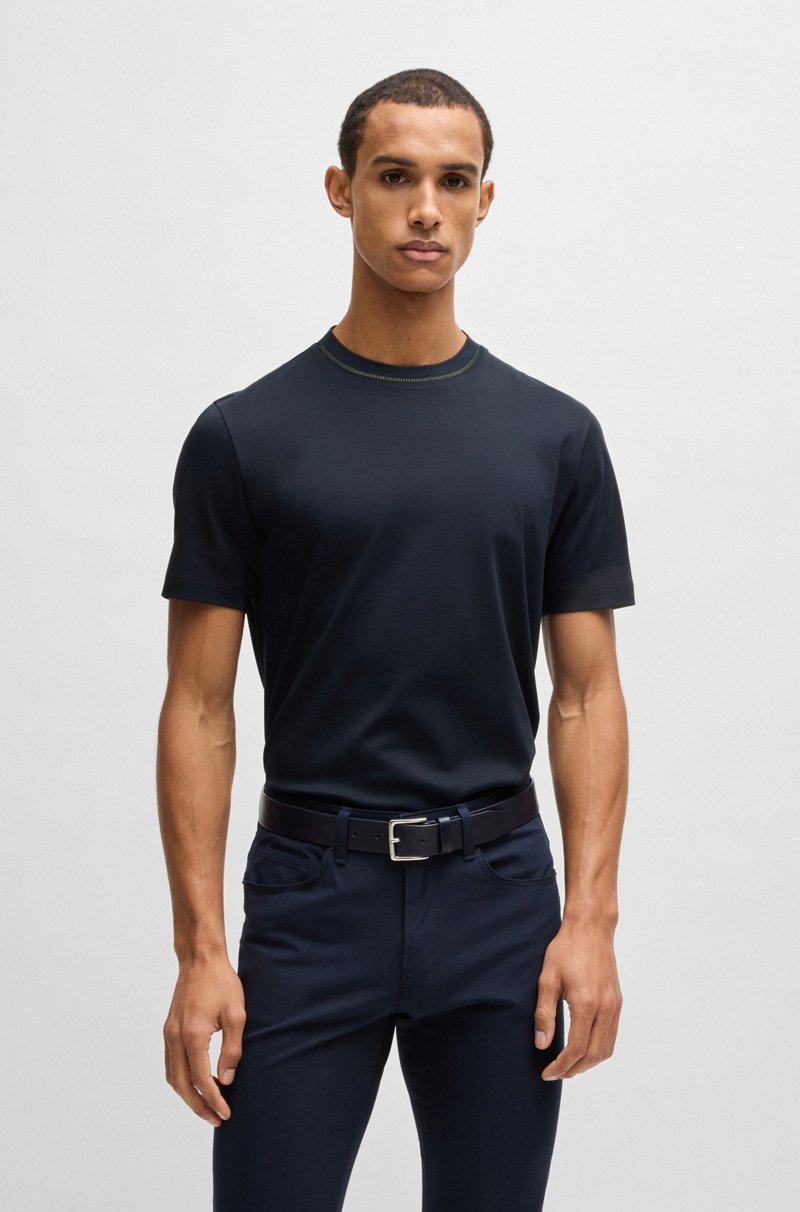 Hugo Boss Camiseta slim fit de algodón mercerizado con raya en el cuello