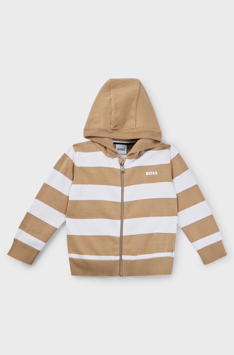 Hugo Boss Cárdigan A Rayas En Algodón Con Logo Estampado Para Niños