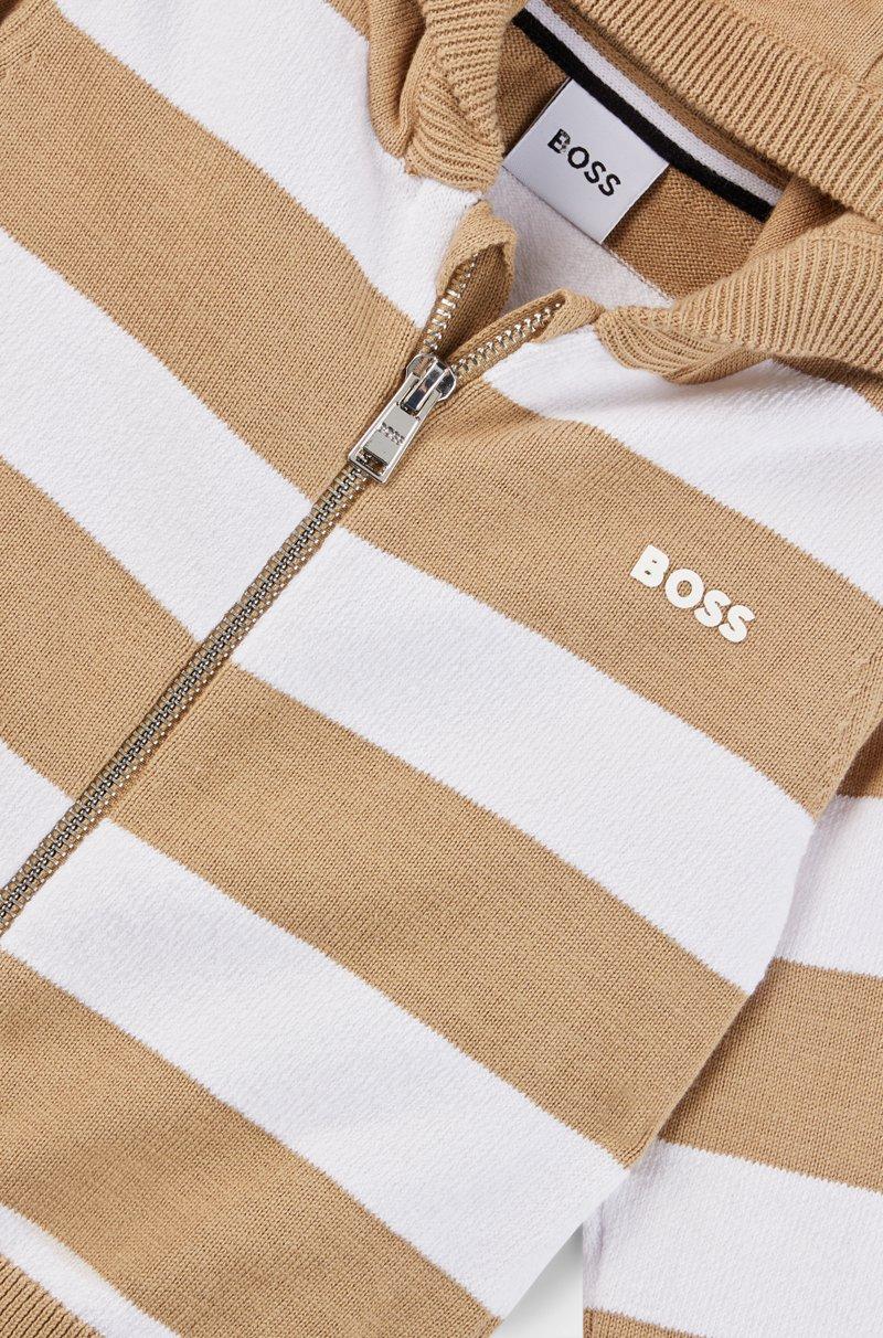 Hugo Boss Cárdigan A Rayas En Algodón Con Logo Estampado Para Niños