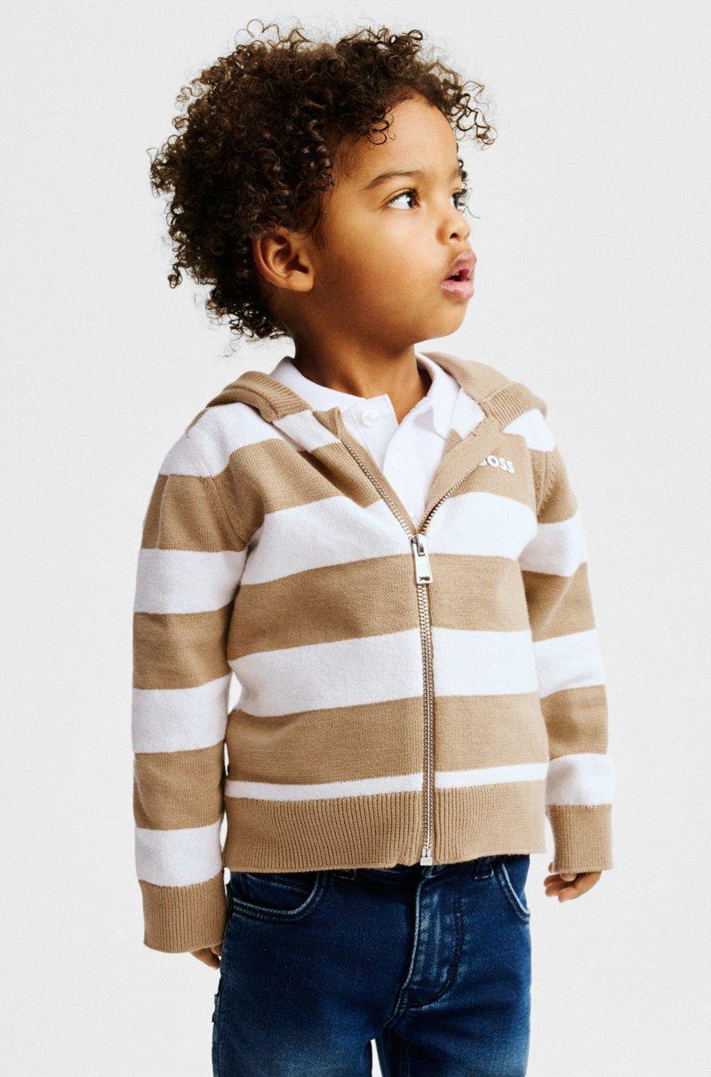 Hugo Boss Cárdigan A Rayas En Algodón Con Logo Estampado Para Niños