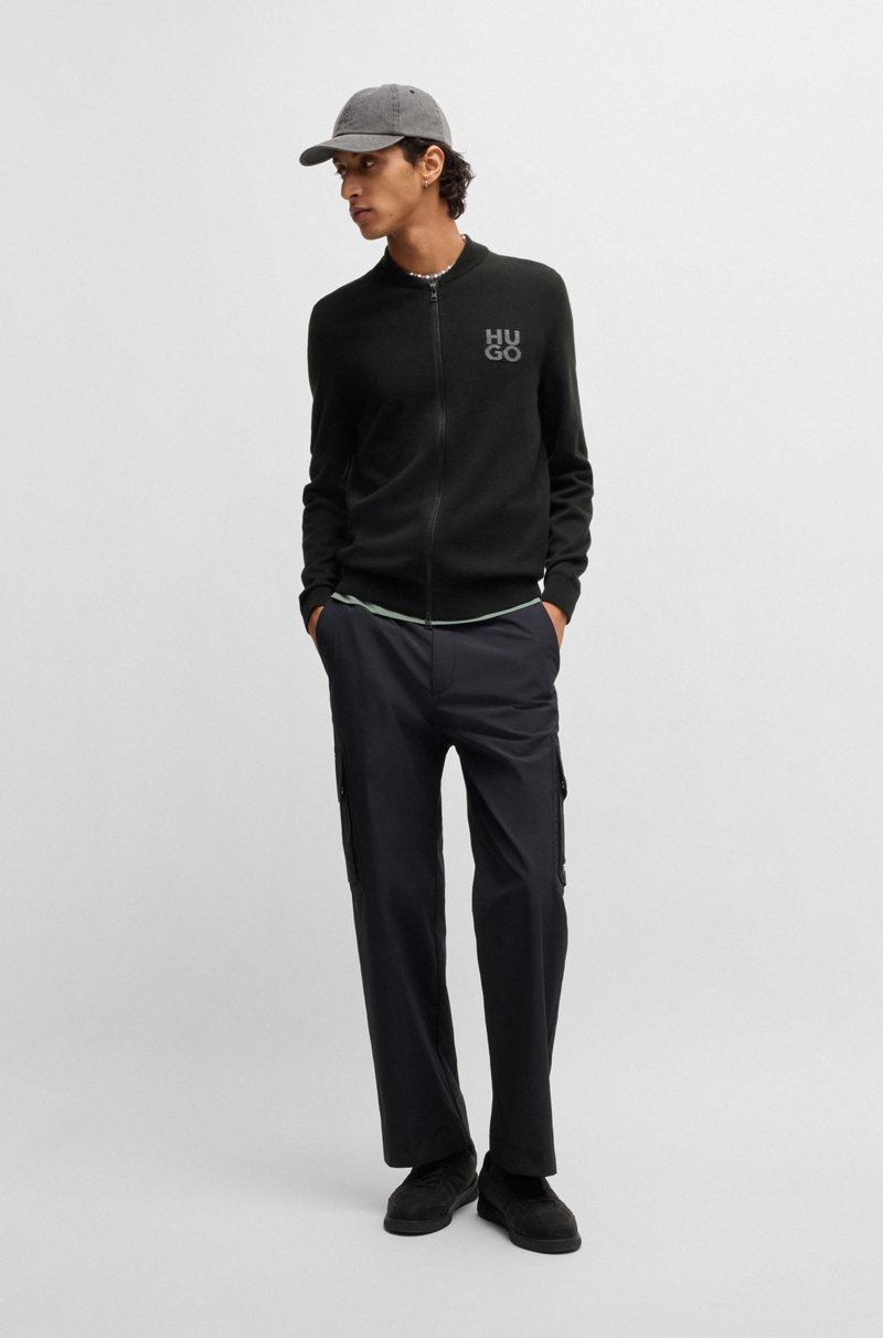 Hugo Boss Cárdigan De Algodón Con Cremallera Y Logo Apilado