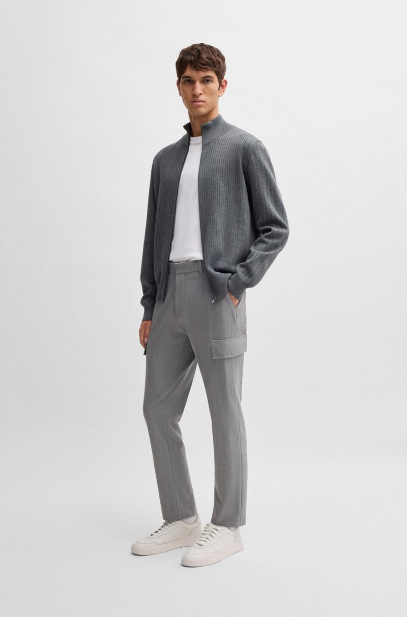 Hugo Boss Cárdigan De Algodón Con Cremallera Y Raya Diplomática