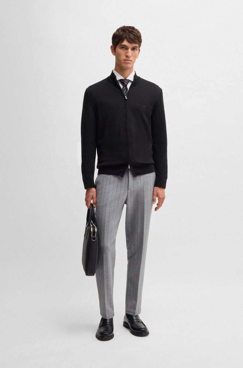 Hugo Boss Cárdigan En Punto De Algodón Con Cremallera Y Logo Bordado