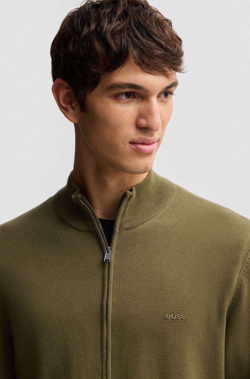 Hugo Boss Cárdigan En Punto De Algodón Con Cremallera Y Logo Bordado