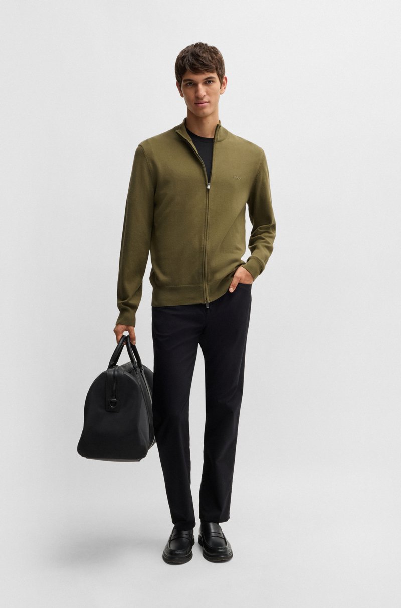 Hugo Boss Cárdigan En Punto De Algodón Con Cremallera Y Logo Bordado