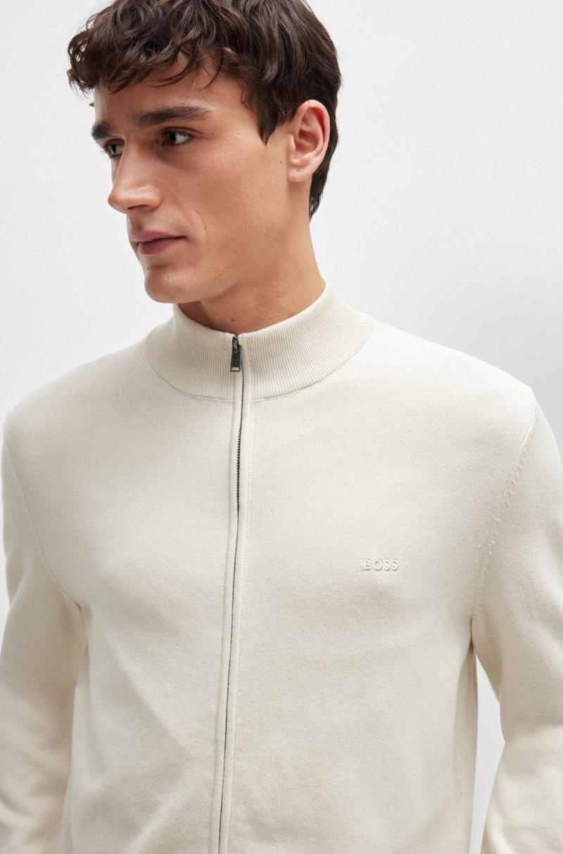 Hugo Boss Cárdigan En Punto De Algodón Con Cremallera Y Logo Bordado