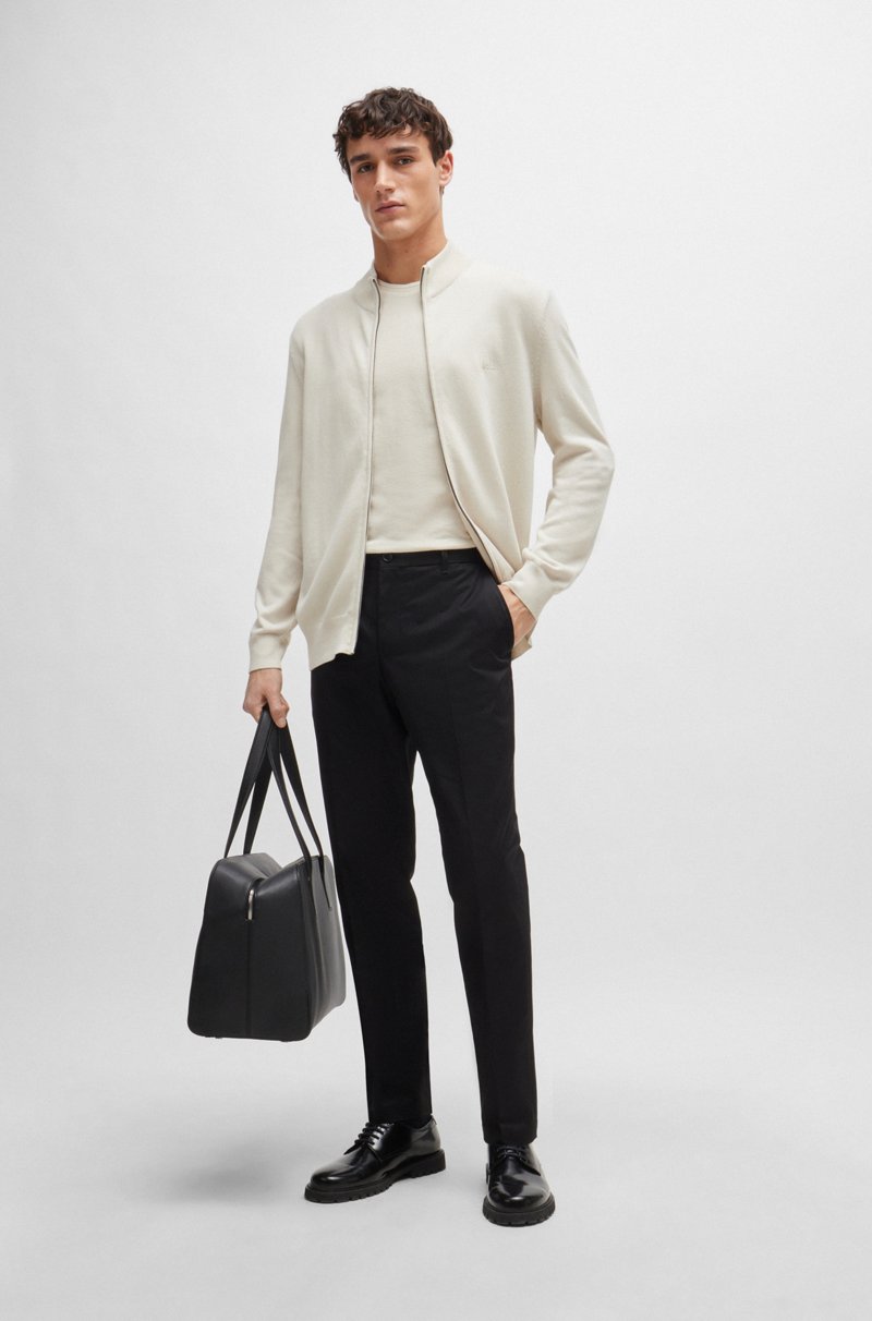 Hugo Boss Cárdigan En Punto De Algodón Con Cremallera Y Logo Bordado