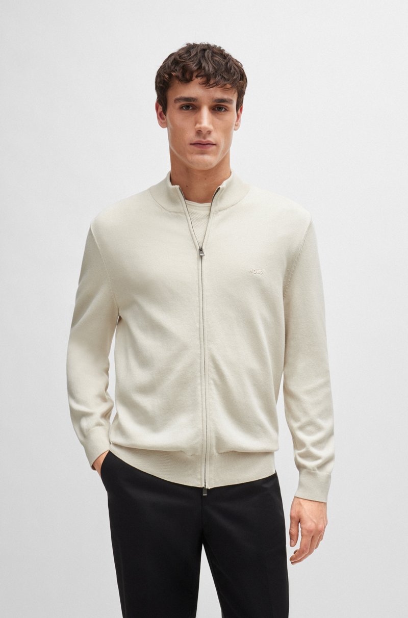 Hugo Boss Cárdigan en punto de algodón con cremallera y logo bordado