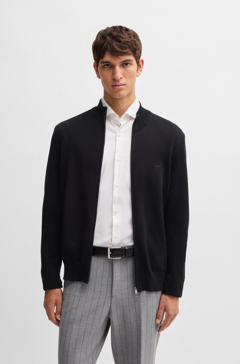 Hugo Boss Cárdigan en punto de algodón con cremallera y logo bordado