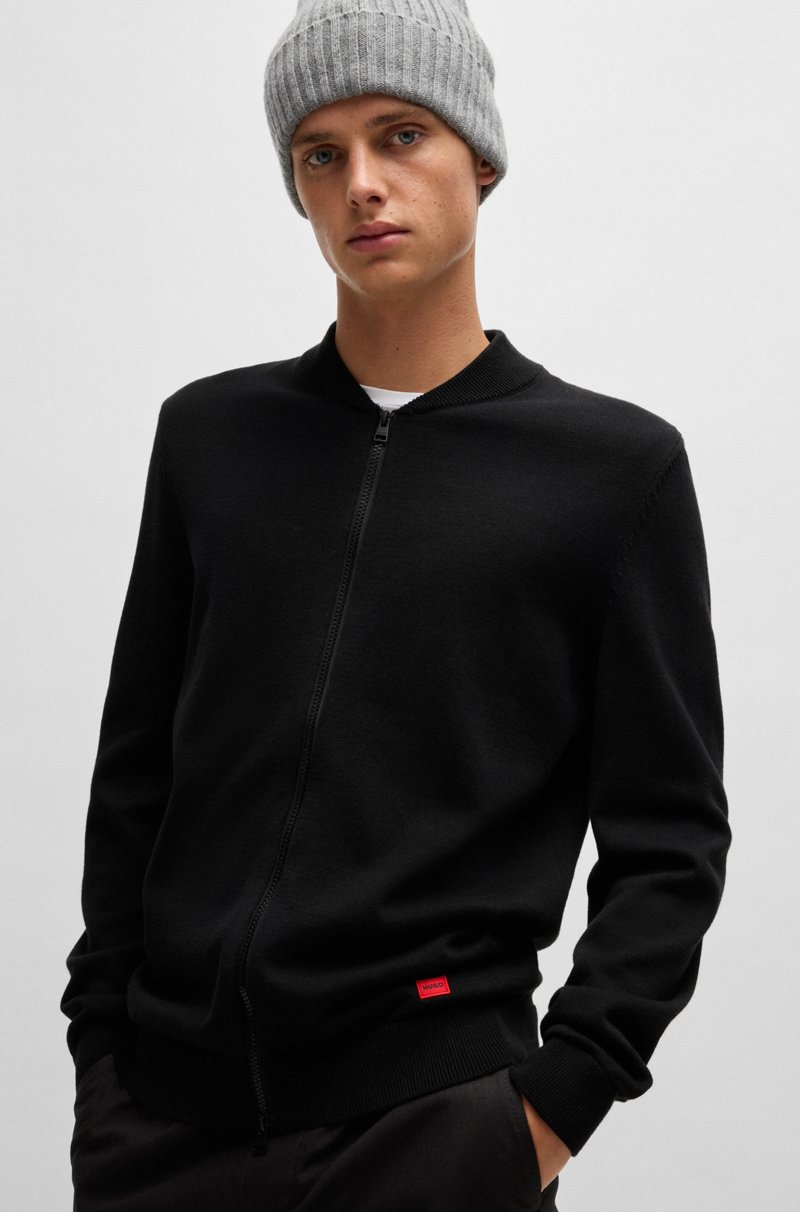 Hugo Boss Cárdigan Estilo Bomber De Punto De Algodón Con Etiqueta Con Logo Roja
