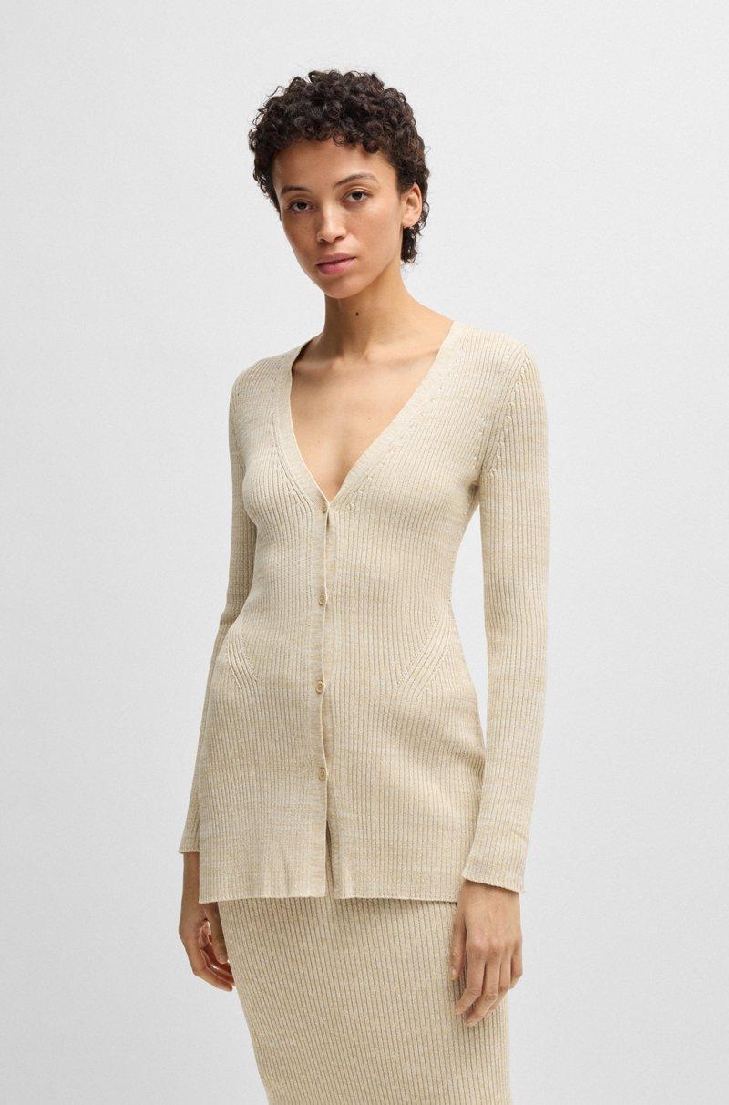 Hugo Boss Cárdigan largo con estructura de canalé mouliné