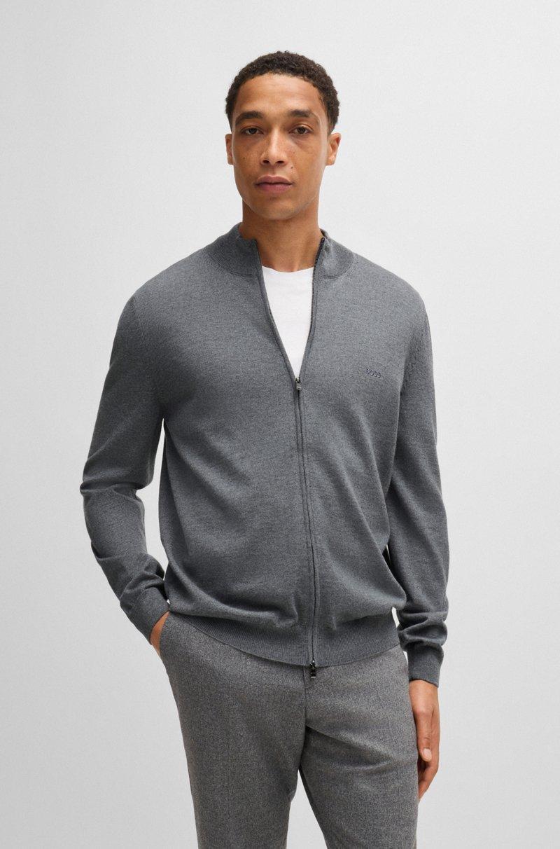 Hugo Boss Cárdigan regular fit de lana virgen con logo bordado