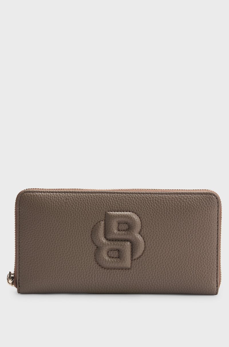 Hugo Boss Cartera de piel sintética con cremallera envolvente y monograma Double B