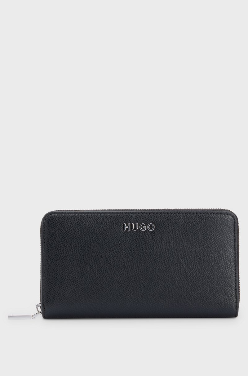 Hugo Boss Cartera de piel sintética granulada con cremallera envolvente y letras de logo