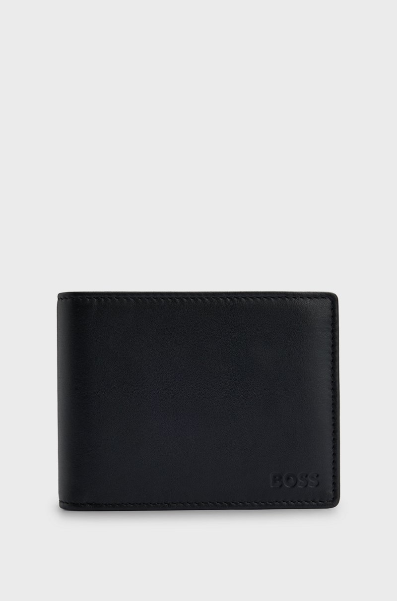 Hugo Boss Cartera de triple hoja de piel con logo grabado y bolsillo monedero