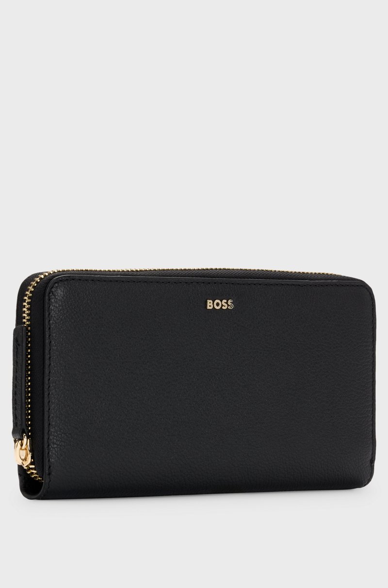 Hugo Boss Cartera En Piel De Textura Granulada Con Cremallera Envolvente Y Letras De Logo