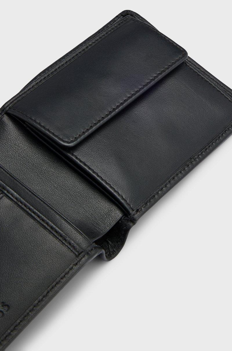 Hugo Boss Cartera plegable de piel con logo grabado y bolsillo monedero