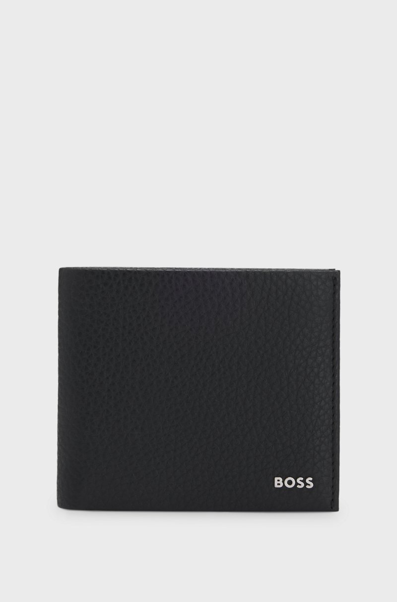 Hugo Boss Cartera plegable de piel granulada con letras de logo pulidas