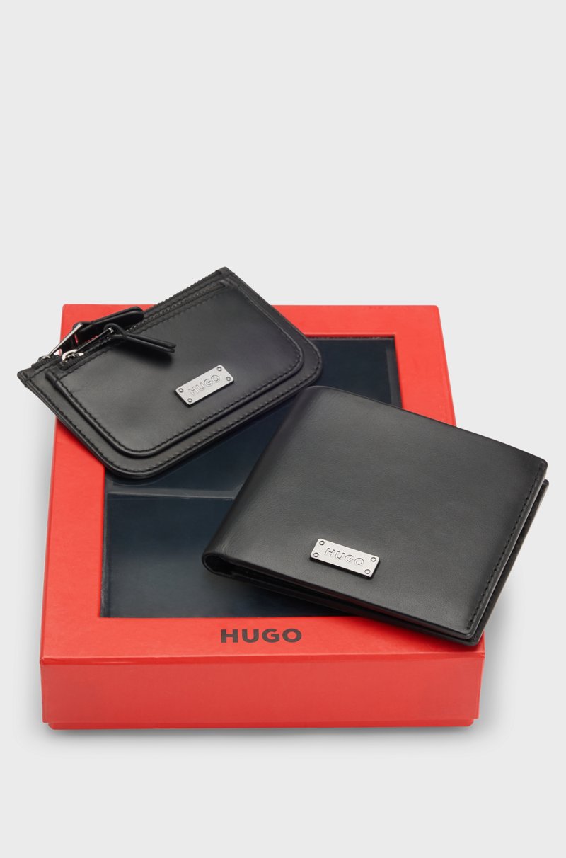 Hugo Boss Cartera Y Monedero De Piel Lisa En Caja Para Regalo